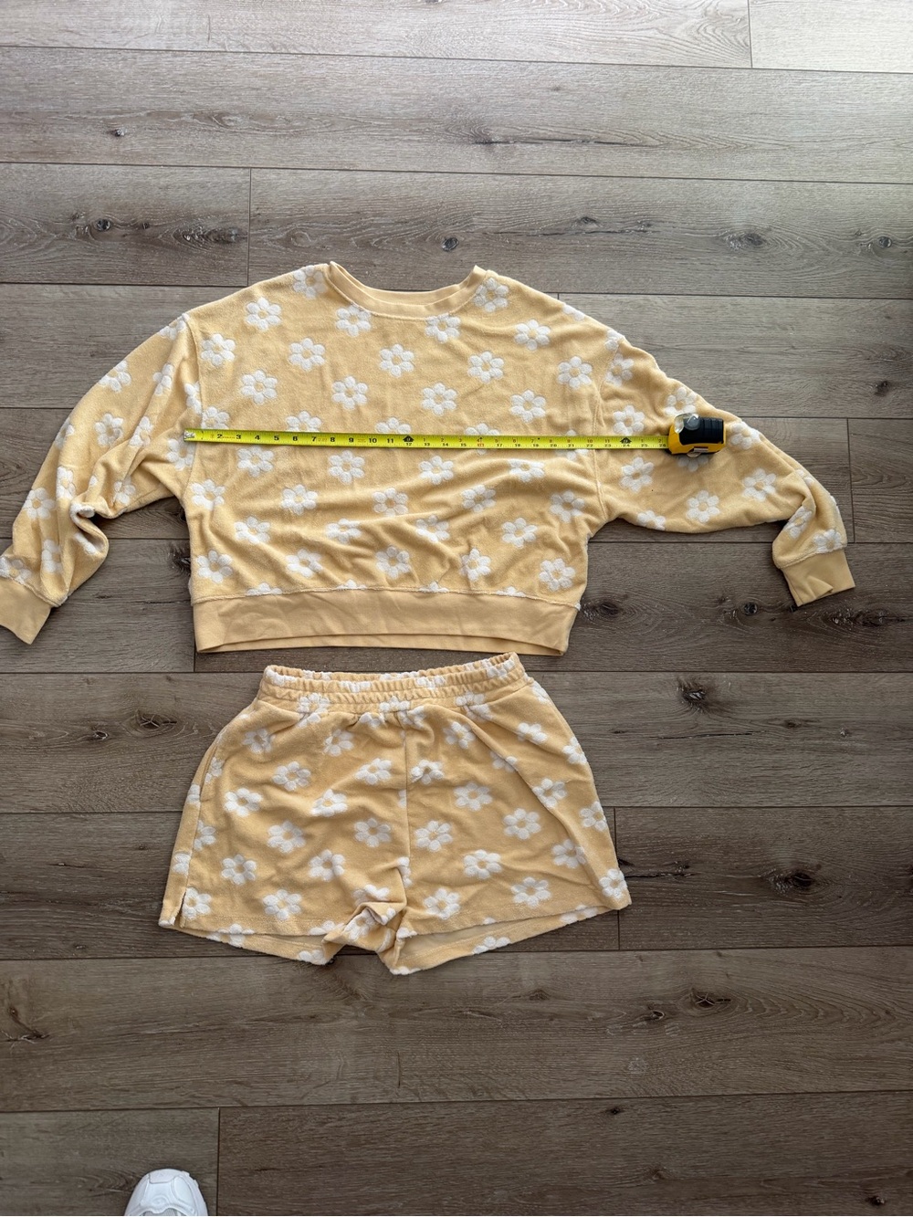 Yellow Floral terry cloth Set - Short Sleeve Top & Shorts